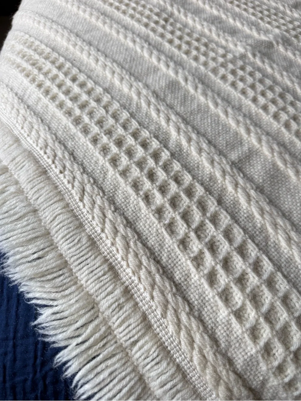 Tapestries Ireland Helena Ruuth Ivory Cable Knit Fringe Throw Blanket Irish Wool